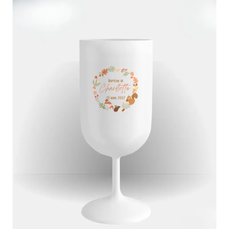 Verre à vin personnalisé baptême Animaux de la forêt