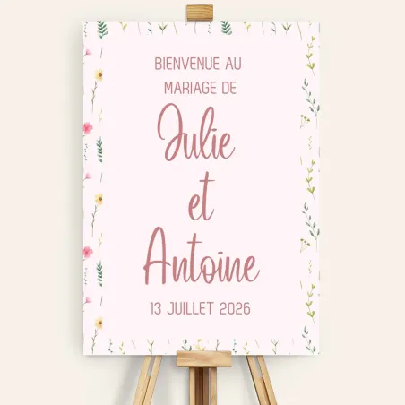 Panneau de bienvenue mariage Rose fleurie
