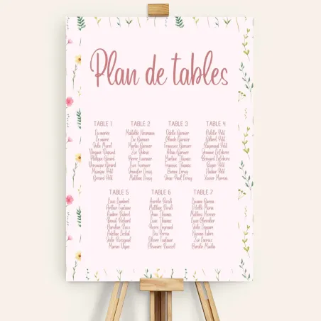 Plan de tables mariage Rose fleurie