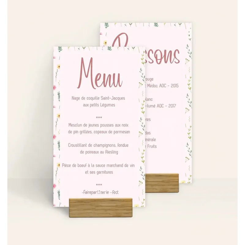 Menu de mariage Rose fleurie