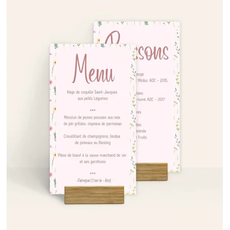 Menu de mariage Rose fleurie