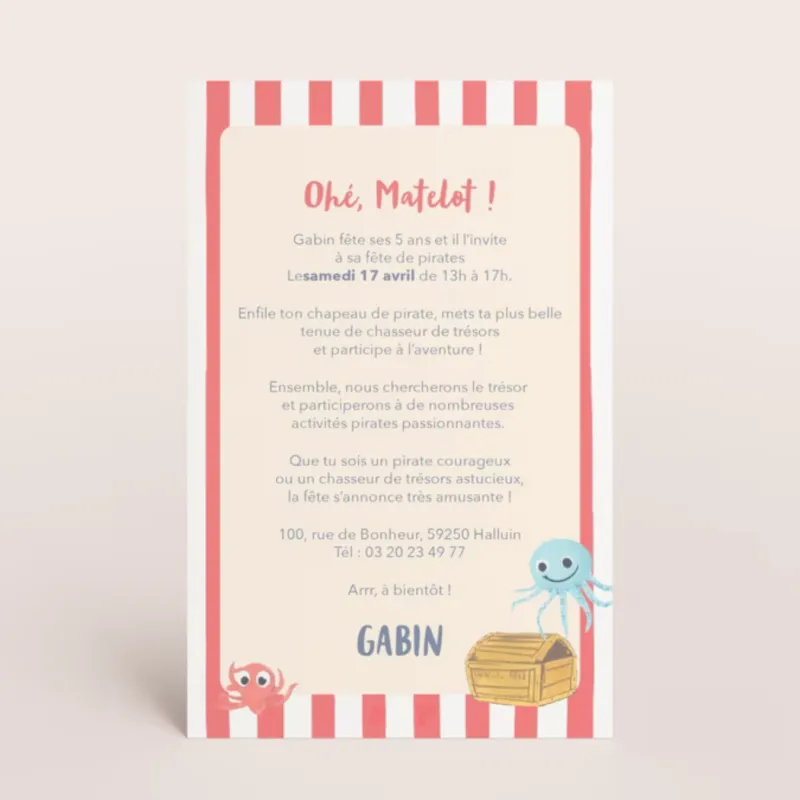 Invitation anniversaire Pirate
