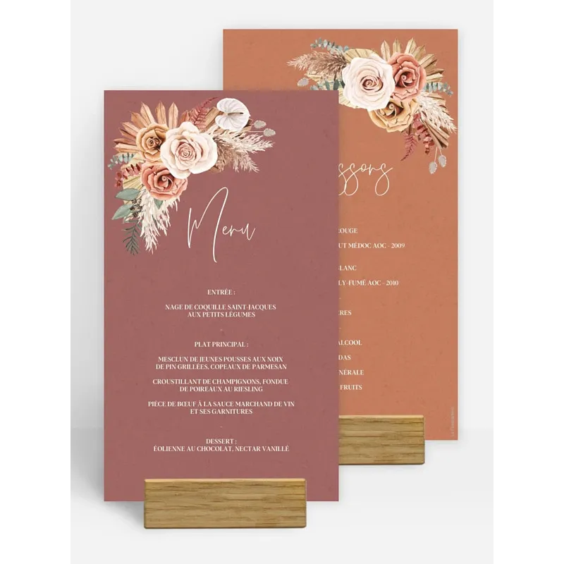 Menu de mariage Esprit bohémien