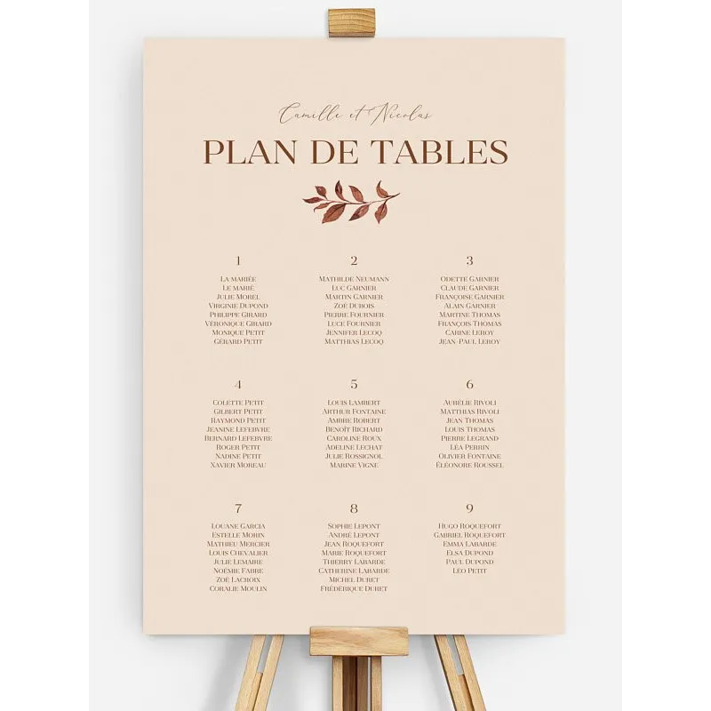 Plan de tables mariage Bohemian Bouquet