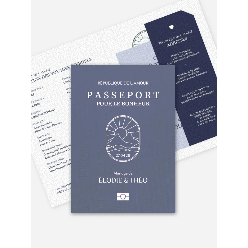 Faire-part de mariage Passeport pour le bonheur