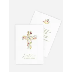 Faire-part de baptême Croix fleurie