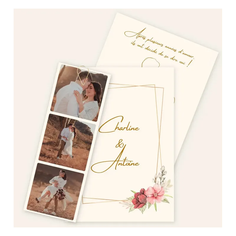 Faire-part de mariage Fleurs en or