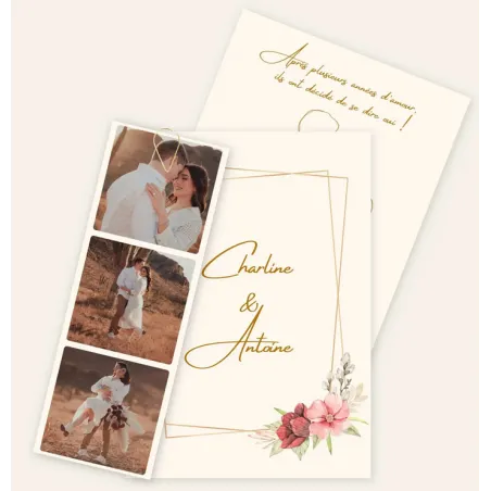 Faire-part de mariage Fleurs en or