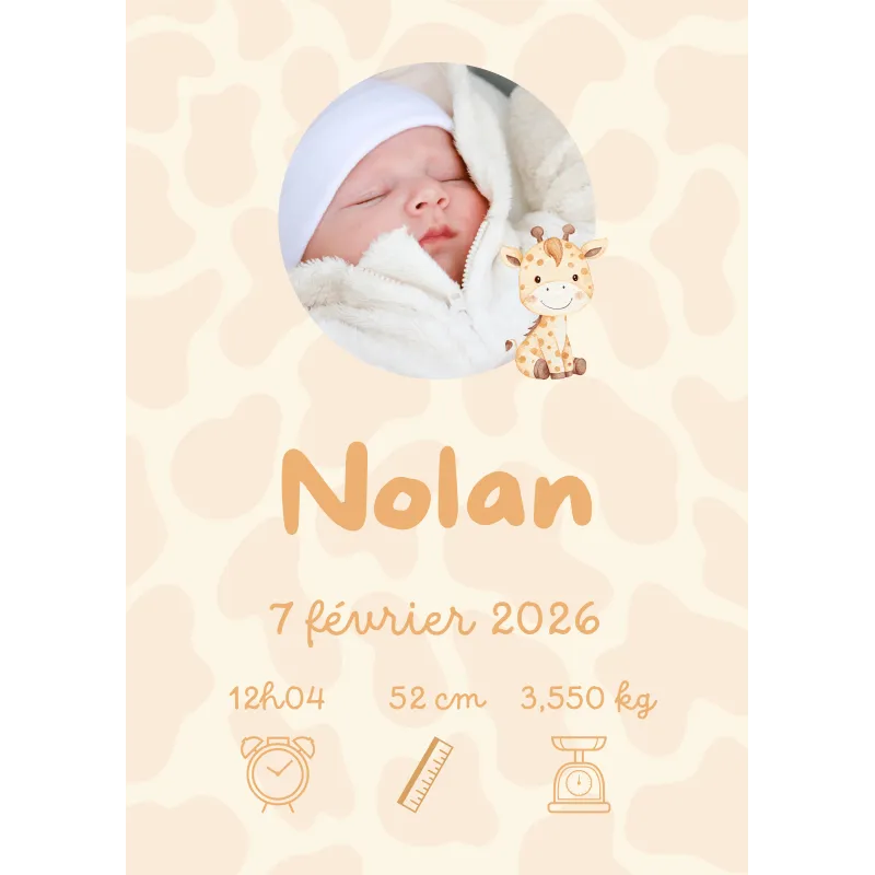 Affiche naissance Girafe