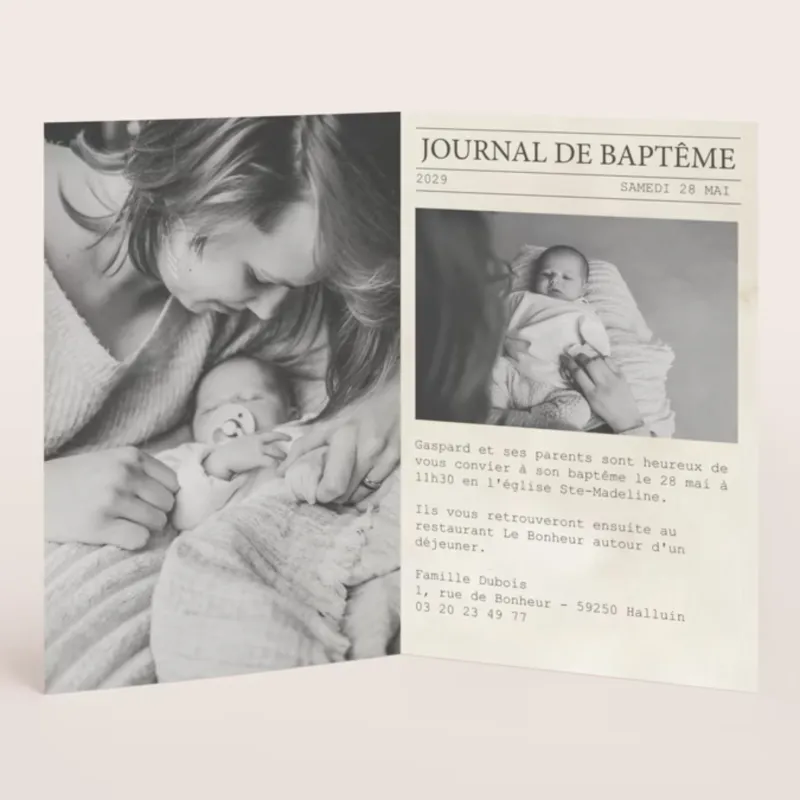 Faire-part de baptême Journal