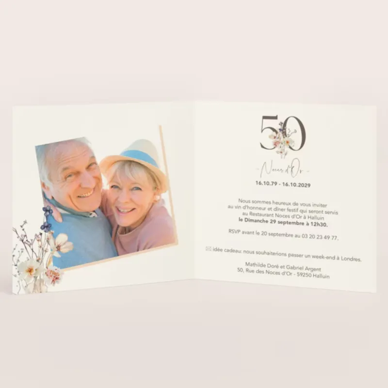 Invitation anniversaire mariage Chic et dorure - Noces d'Or