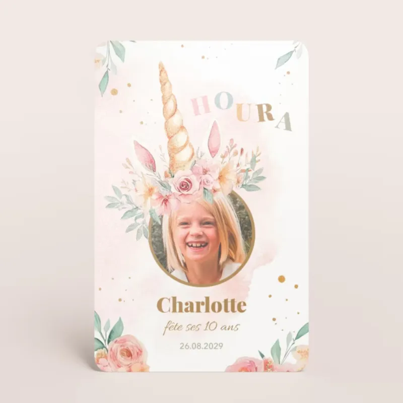 Invitation anniversaire Licorne fleurie
