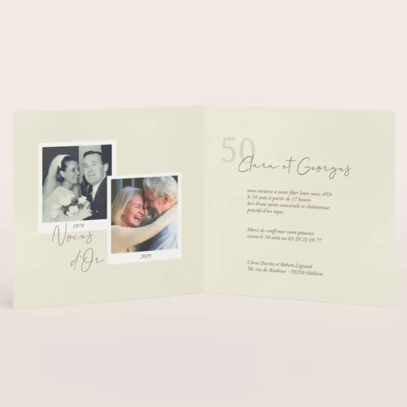 Invitation anniversaire mariage Calligraphie - Noces d'Or