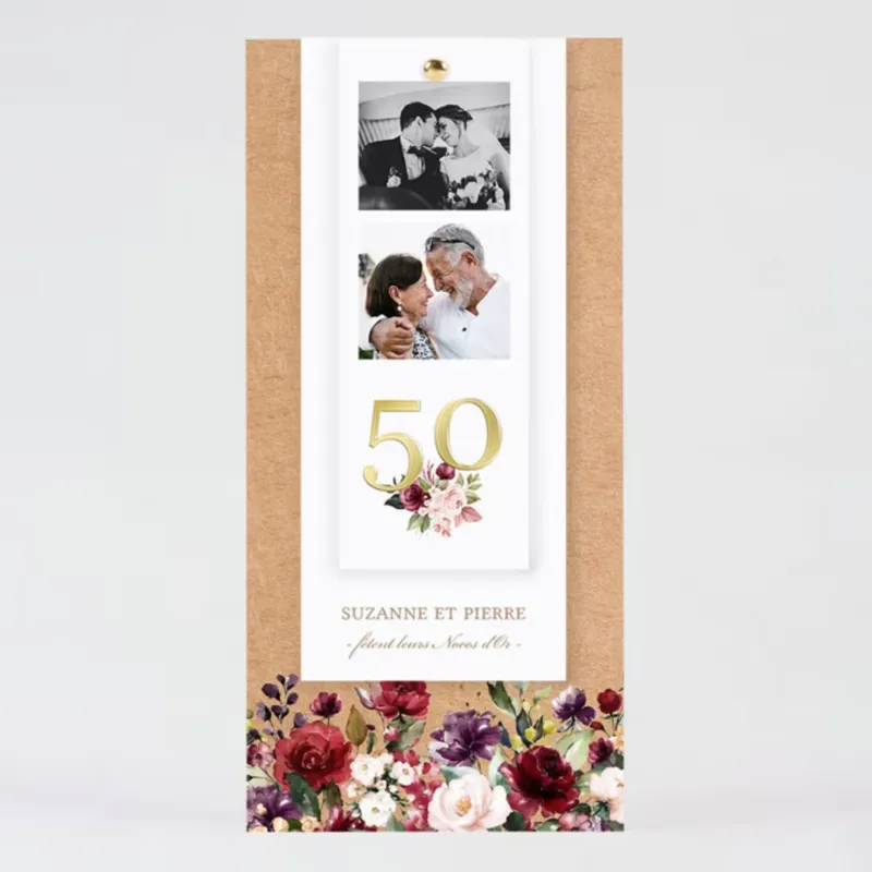 Invitation anniversaire mariage Photomaton fleuri - Noces d'Or