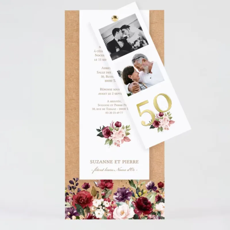 Invitation anniversaire mariage Photomaton fleuri - Noces d'Or
