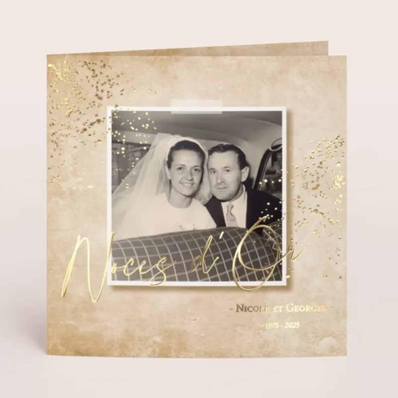 Invitation anniversaire mariage Effet vintage - Noces d'Or