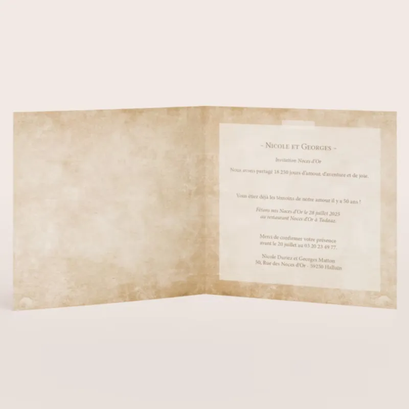 Invitation anniversaire mariage Effet vintage - Noces d'Or