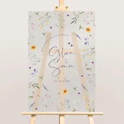 Panneau de bienvenue mariage Fleurs de printemps en plexiglas