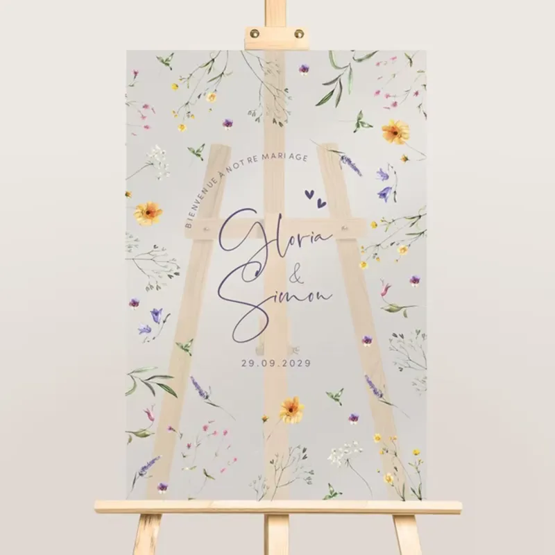 Panneau de bienvenue mariage Fleurs de printemps en plexiglas
