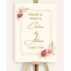 Panneau de bienvenue mariage Fleurs en or