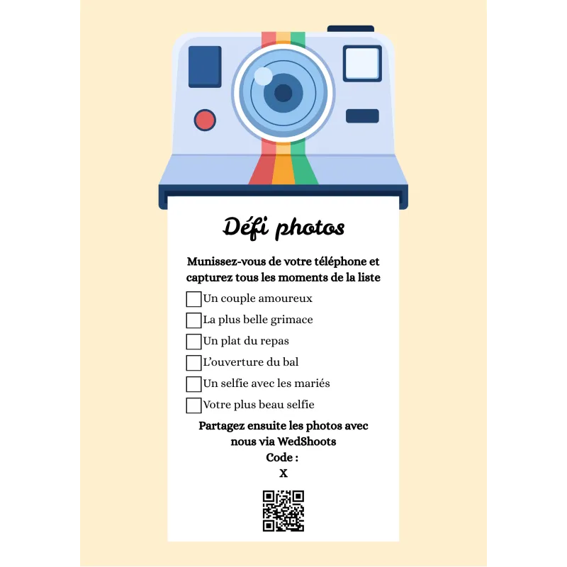 Cartes mariage "Défi photos" - Pack de 10 cartes