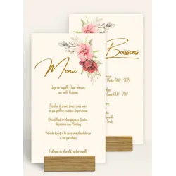 Menu de mariage Fleurs en or