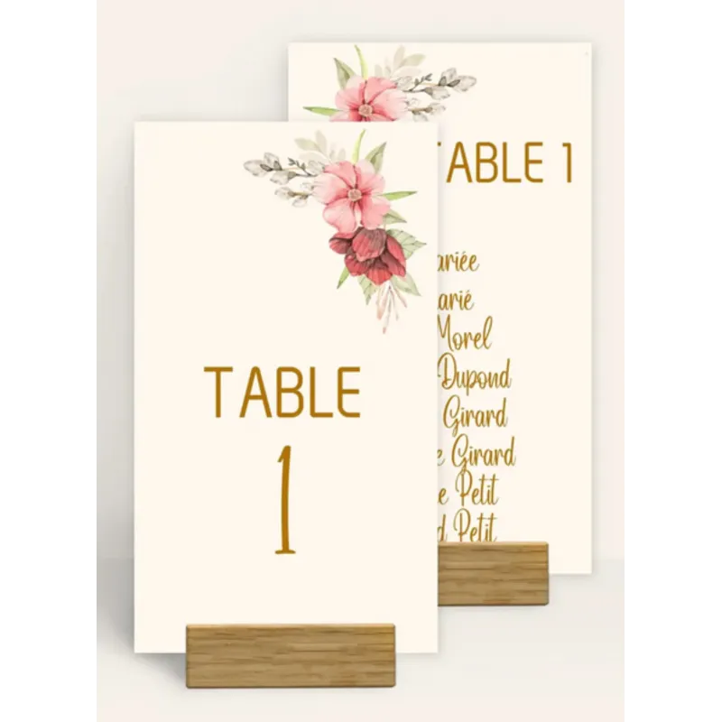 Numéro de table mariage Fleurs en or