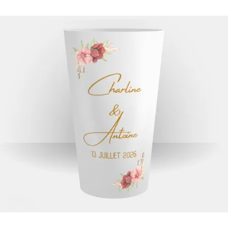 Gobelet personnalisé mariage Fleurs en or