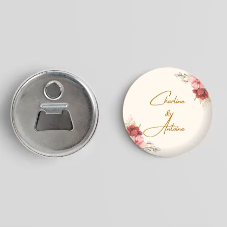 Badge décapsuleur magnétique Fleurs en or